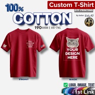 Custom Cotton T-Shirt Printing Cetak Baju 190gsm Round Neck Short Sleeve Maroon Red Colour