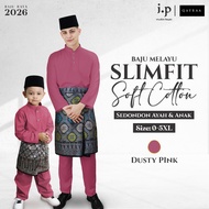 QAYRAA 2026🪔 Dusty Pink Baju Melayu Soft Cotton Slim Fit Cekak Musang Ayah dan Anak Sedondon Family 