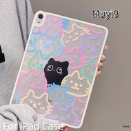 Fashion Creative Cartoon Funny Cute Colours Line Black Cat For IPad10.2 Shell Ipad10th 10.9 Acrylic Cover Ipad9.7 Cover Air5 Anti-fall Case Pro11 Anti-bending Cover Ipad Gen9 Shell