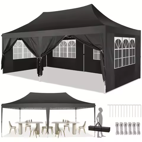 10x20ft Pop Up Canopy Gazebo With 6 Sidewall Wedding Party Outdoor Gazebos UV50+ Waterproof Tent For