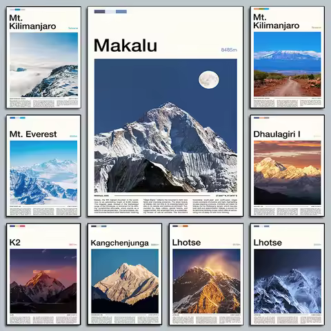 Famous Mountains Range Mount Kilimanjaro Posters Mount Everest K2 Photo Prints Diamond Painting Wall