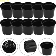 Black Plastic Plant Pots with 2 Tier Drainage System Set of 8 in Sizes
