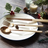 【聖誕禮盒】304不鏽鋼玫瑰白餐具|湯匙、筷子、叉子