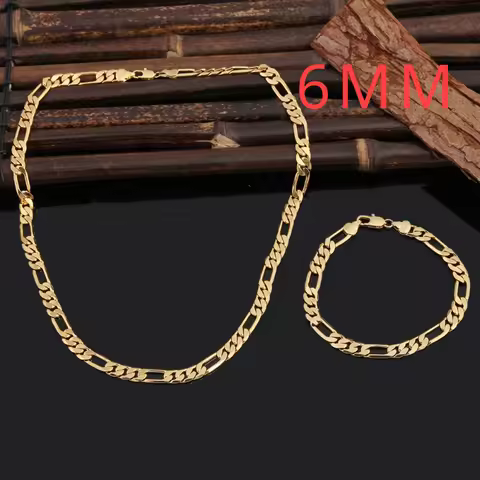 New arrive 925 Sterling Silver 18K Gold y2k 6MM Geometry Bracelets Neckalce Jewelry Sets for Women M