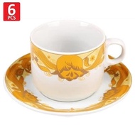 Mug Glass Cup Saucer 200 cc Set of 6 Gold Home Line