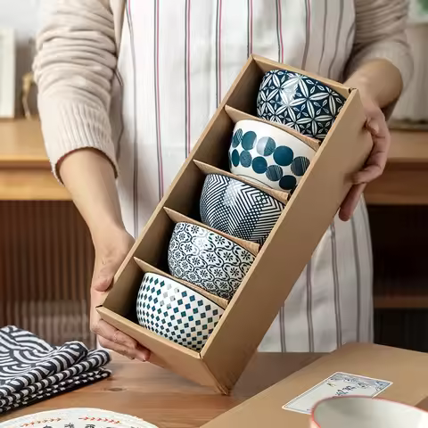 Japanese tableware bowl creative ceramic soup bowl rice bowl fruit bowl household bowl set kitchen t