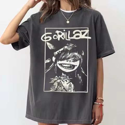 Gorillaz Murdoc 2-D Noodle Russel Gorillaz Group Members Print Short Sleeve Cotton T-shirt Vintage Y
