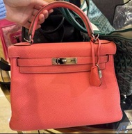 Hermes Kelly 28 Rose Lipstick togo phw bag 愛馬仕 凱麗 28 唇膏粉 togo皮 銀釦 袋 包