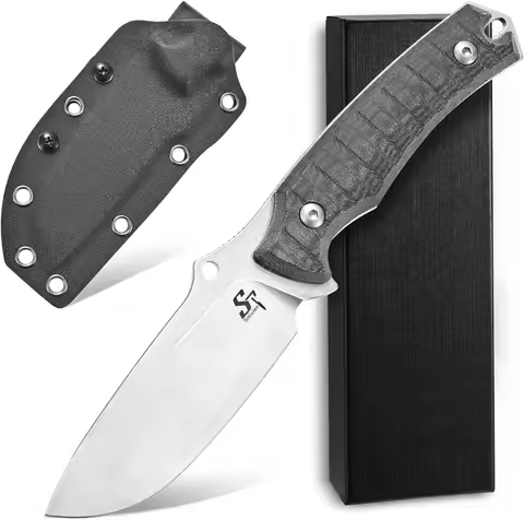 Sitivien ST23 Fixed Blade Knife AUS-8 Steel Blade Micarta Handle Full Tang EDC Tool Knife for Outdoo