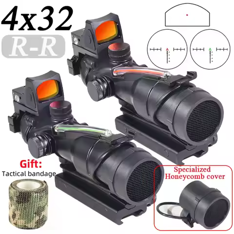 Tactical Hunting Adjustable 4x32 Compact Scope Red Dot 1x 4x Optics Magnifier Red Green Illuminated 