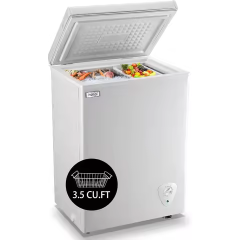Small Deep Freezer 3.5 Cu.Ft Mini Freezer with Top Door Design Adjustable Thermostat Removable Baske