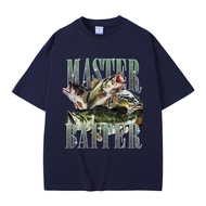 Master Baiter Bass Fishing Fisher Meme Lucu T-shirt Grafik Lelaki Kasual Kapas Tshirt Lengan Pendek 