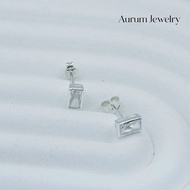 Aurum Jewelry: cz Diamond Earrings Real Silver Baguette Studs Model