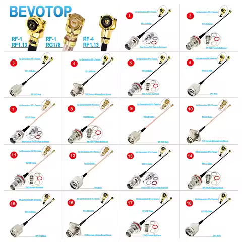 1Pcs TNC to RF-1/MHF4 RF1.13 Cable RP-TNC/TNC Male/ FemaleI to MHF4 Female Jack RG1.13 Pigtail Exten