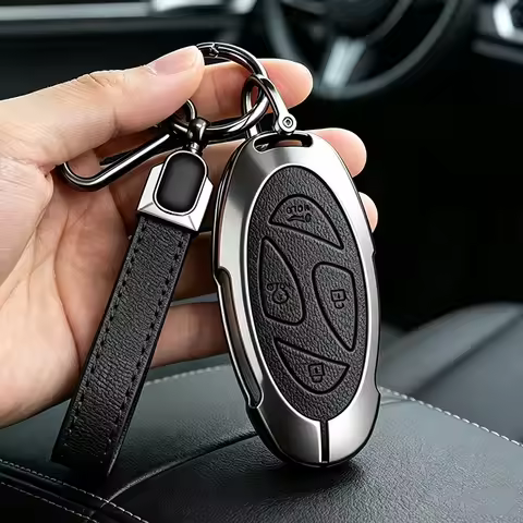 Zinc Alloy Leather 5/7Buttons Car Key Case Cover For Hyundai Ionic 6 Grandeur GN7 Kona Ev New Grand 