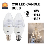 FSL C38 LED Candle Bulb 5W E14/E27 (Daylight 6500K/Warm White 3000K) Chandelier Crystal Light Bulb M