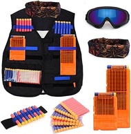 Forliver Kids Tactical Vest Kit for Nerf Guns, N-strike Elite Series with 50 Bullets Refill Darts + 2 Reload Bullet Clips + Face Tube Mask + Protective Glasses + hand wrist band