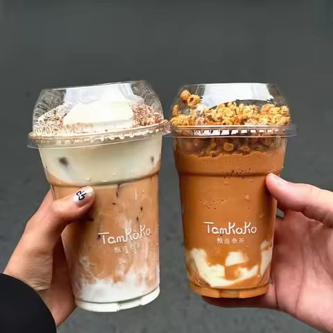 50pcs 98 Caliber Thai Milk Tea Cup Disposable 500ml Thick Latte Coffee Cups Transparent PET Plastic