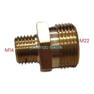 DOUBLE BRASS NEPEL M14 X M22 BRASS CONNECTOR M14 X M22
