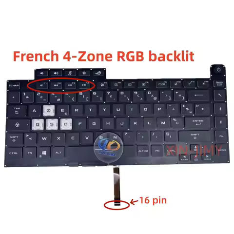 French Azerty with 4-Zone RGB backlit black Laptop Keyboard For Asus ROG Strix G15(2022) G513RC G513