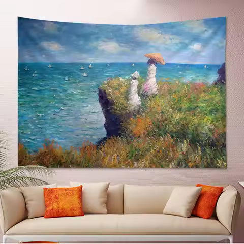 Claude Monet Painting Art Anime Tapestry Hippie Flower Wall Carpets Dorm Decor Cheap Hippie Wall Han