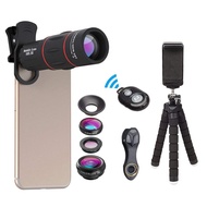 new APEXEL 5 in 1 Phone Lens Kit 18X telescope Lens with Fisheye Wide Angle macro telephoto Lense fo