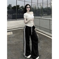 H4-Very pretty 3-color ALO women's outfit Set short sleeve shirt mixed with elastic waistband pants 