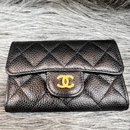 Chanel AP0214 黑色 荔枝皮 金釦 皮夾 卡夾 零錢包
