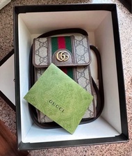 Gucci GG Supreme 綠紅綠織帶手機包