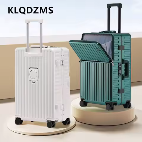KLQDZMS Laptop Suitcase Front Opening Laptop Boarding Case USB Charging Aluminum Frame Trolley Case 