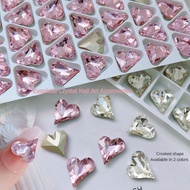 Crystal Groove Shape Big Crooked Heart Nail diamond jewelry / Super Glittery Heart Nail Art Accessory / White Pink Nail Diamond Accessory