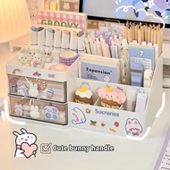 Desktop Cosmetic Storage Box Organizer Drawer Office Storage Rack Stationery Desk Pen Holder Bunny Drawer Organizer Cute