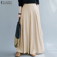 HijabFab ZANZEA ผู้หญิงมุสลิมลำลองกว้างขาเต็มความยาวยาวกางเกงหลวมกางเกง