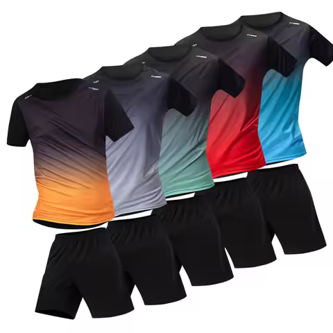 2/4 Pcs Summer Men's Gradient Color Short Sleeved Shorts Sports Suit For Teenagers Casual Running An