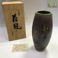 老日本 信樂燒 富洋款 雕花紋 陶花瓶 附木盒及簡介