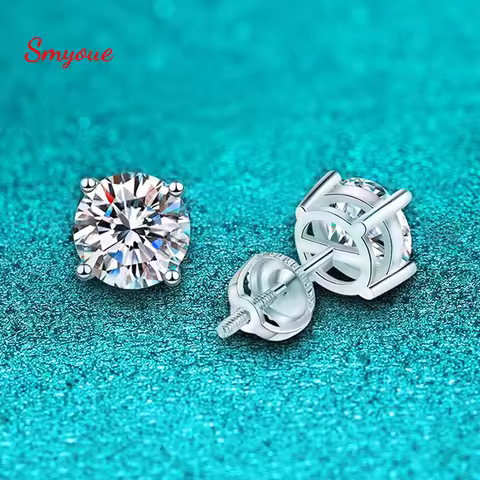 Smyoue White Gold Plated 1-4ct Moissanite Earring Studs for Women 4 Claws Brilliant Halo Lab Diamond