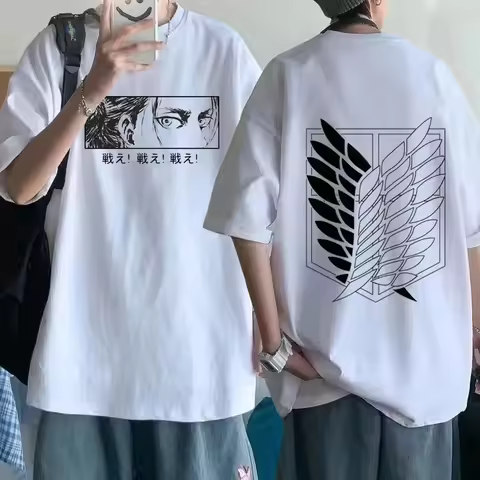 Attack on Titan Streetwear Men's T Shirt Eren Yeager Shingeki No Kyojin Anime Summer Cotton Women To
