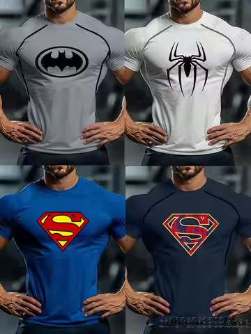 DC Comic Batman&Super-man Print Fitness T-shirts Slim Fit Muscle Short Sleeve T-shirt Breathable Qui