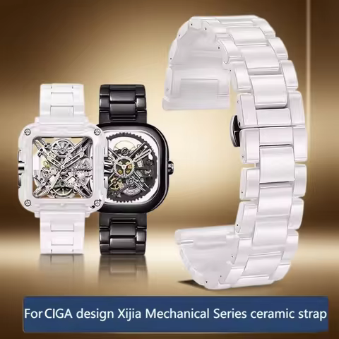 Ceramic Watch Strap For CIGA design Mechanical watch barrel shaped Bracelet 22mm waterproof White Qu