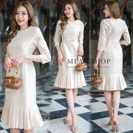 S-4XL ชุดเดรสผ้าไหมงานอัดกาว ทรงเอ แต่งโบว์ ชุดออกงาน ชุดไปงาน ชุดไปงานบุญ งานบวช ชุดไปวัด เดรสลูกไม