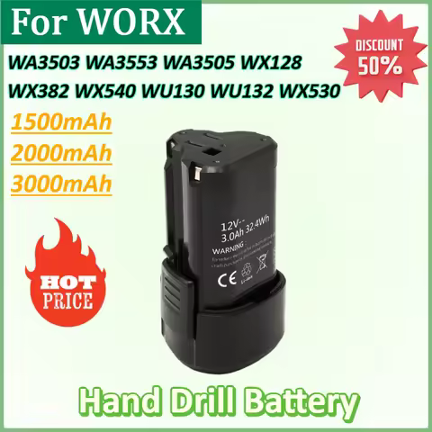 12V 3000mAh Li-ion Replacement Battery WA3503 Screwdriver Electric for WORX WA3553 WA3505 WX128 WX38