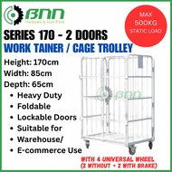 Work Tainer 2 DOORS Trolley Logistic Warehouse Picking Portable Cage Brake 85*65*170cm (White)
