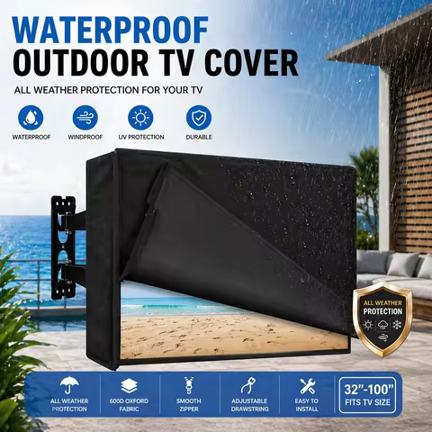 Outdoor TV Cover Waterproof Oxford Fabric Weatherproof TV Cover UV Wind Dust Protection for Patio Ga