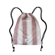 流蘇格紋健身束口袋包 (紅色)