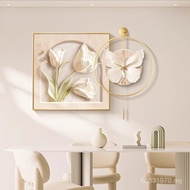 Style Living Room Decoration Painting Wall Clock Cream Clock Mural Abstract Dining Table Painting Re