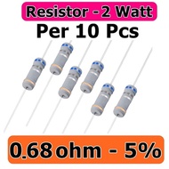 X10 Resistor 2 Watt 0.68R Carbon Film Tolerance 5% Value 0.68 Ohm 2W contains 10 Pcs