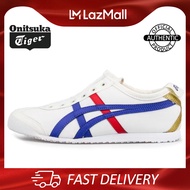 ONITSUKA TIGER MEXICO 66™ SLIP-ON (สีขาว/ฟ้าอ่อน/สีแดง/ทอง) รองเท้าหนังแบบสวมสไตล์เรโทรสำหรับผู้ชายและผู้หญิงและคู่รัก 1183B475-100