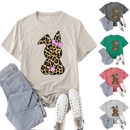 COD 2026 Supply Leopard Print Rabbit Print Short Sleeve Ladies Casual Summer Casual Loose Round Neck