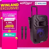 Konzert by Winland PA-15 15" Portable Rechargeable Trolley Speaker w/ 2 Wireless Microphone USB / BT / FM / LINE / GUITAR / MIC IN / NFC Konzert Speaker (1)piece per order