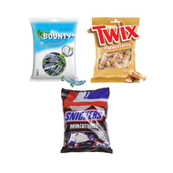 Chocolate Miniatures ช็อกโกแลตแบรนด์ Snickers, Twix  และ Bounty น้ำหนัก 150 กรัม มีประมาณ 14 ชิ้นสิน